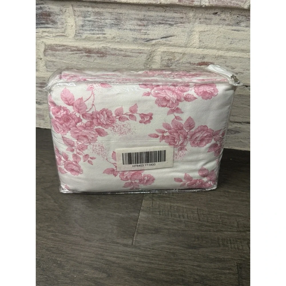 Northern Nights Twin Sheet Set Pink White Floral Flannel Cotton Flowers NOS